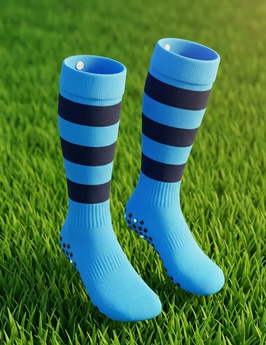 GNT football socks — blue and black grip